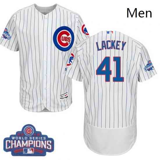 Mens Majestic Chicago Cubs 41 John Lackey White 2016 World Series Champions Flexbase Authentic Collection MLB Jersey